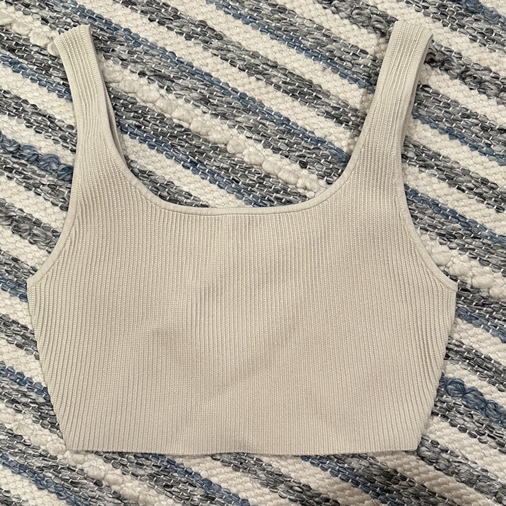 Artizia Ribbed Square-Neck Crop Tank - Cream